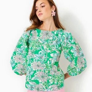Like new! Lilly Pulitzer BARBARA 3/4 SLEEVE COTTON TOP Spearmint sz 6 euc